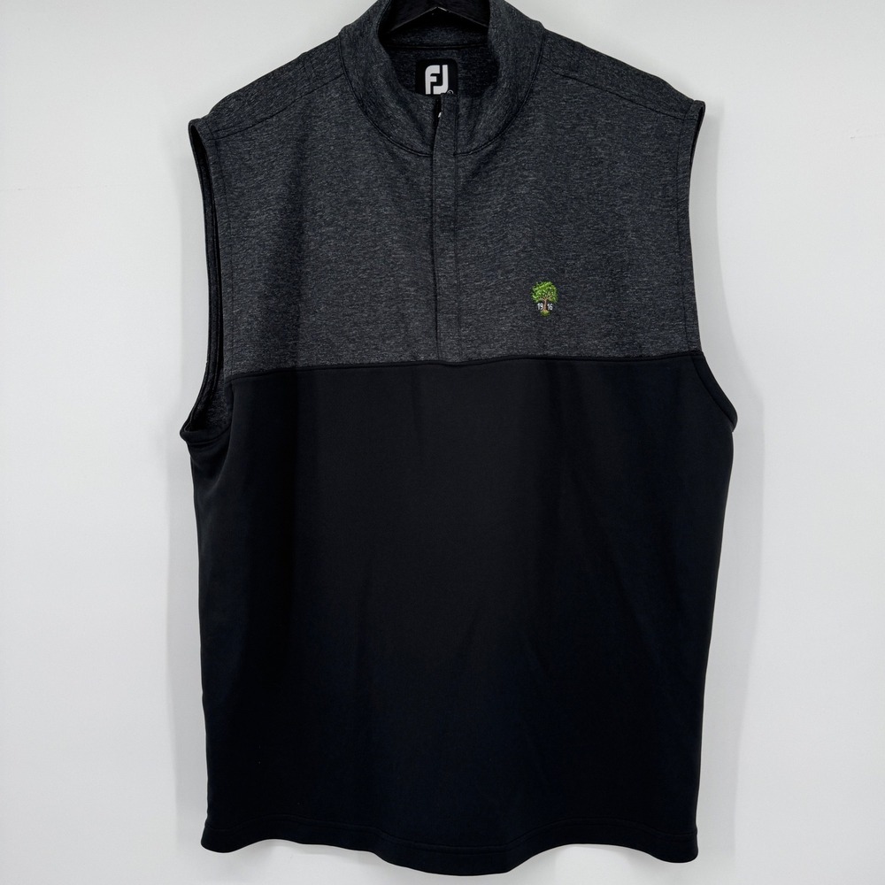 FootJoy Mens Large Quarter Zip Golf Vest Black Gray Heathered 1916 Tree Logo